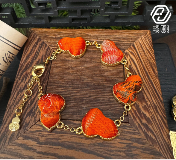 璞圃｜锦韵｜五蕴归真（土）葫芦合金手链 - 非遗宋锦手链｜新中式美学｜中国风礼品｜PuPu｜Jin Yun｜Inner Harmony (Earth) Gourd Bracelet