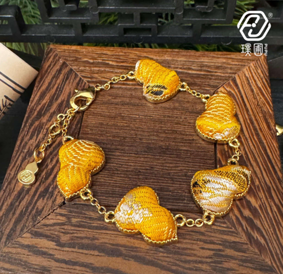 璞圃｜锦韵｜五蕴归真（金）葫芦合金手链 - 非遗宋锦手链｜新中式美学｜中国风礼品｜PuPu｜Jin Yun｜Inner Harmony (Metal) Gourd Bracelet