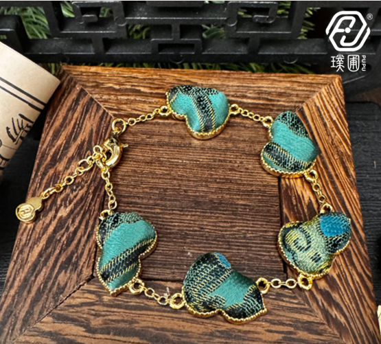 璞圃｜锦韵｜五蕴归真（木）葫芦合金手链 - 非遗宋锦手链｜新中式美学｜中国风礼品｜PuPu｜Jin Yun｜Inner Harmony (Wood) Gourd Bracelet