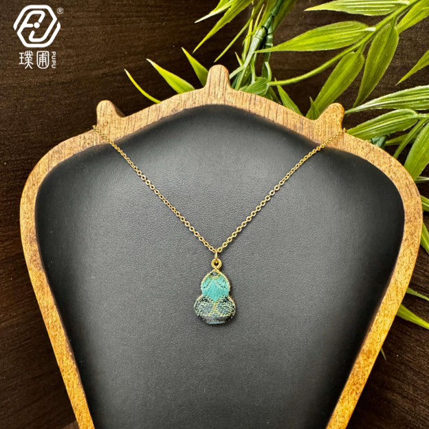 璞圃｜锦韵｜五蕴归真（木）葫芦合金项链耳坠套装 - 非遗宋锦项链｜新中式美学｜中国风礼品｜PuPu｜Jin Yun｜DInner Harmony (Wood) Gourd Necklace-Earring Set