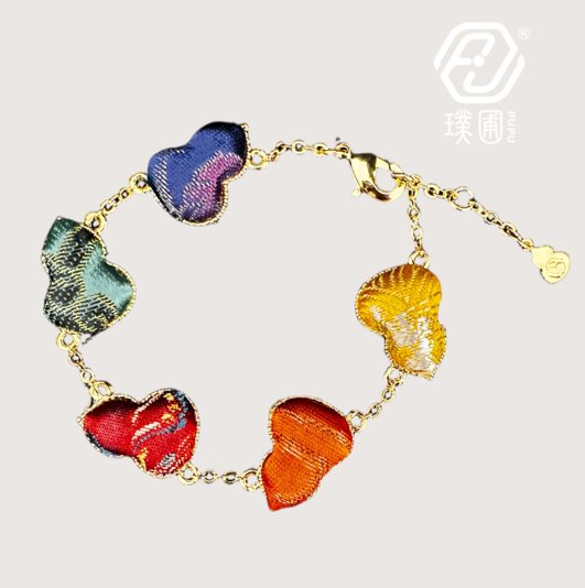 璞圃｜锦韵｜五蕴归真（五行）葫芦合金手链 - 非遗宋锦手链｜新中式美学｜中国风礼品｜PuPu｜Jin Yun｜Inner Harmony (Five Elements) Gourd Bracelet