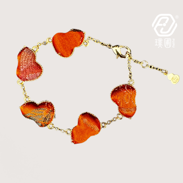 璞圃｜锦韵｜五蕴归真（土）葫芦合金手链 - 非遗宋锦手链｜新中式美学｜中国风礼品｜PuPu｜Jin Yun｜Inner Harmony (Earth) Gourd Bracelet