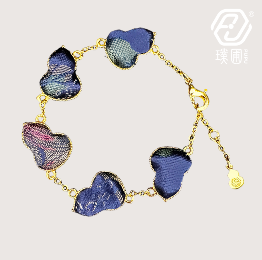 璞圃｜锦韵｜五蕴归真（水）葫芦合金手链 - 非遗宋锦手链｜新中式美学｜中国风礼品｜PuPu｜Jin Yun｜Inner Harmony (Water) Gourd Bracelet