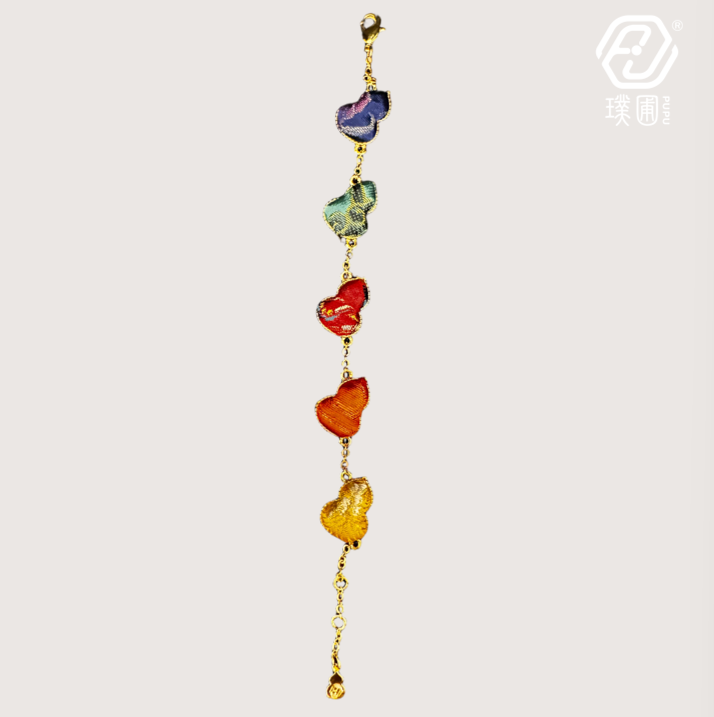 璞圃｜锦韵｜五蕴归真（五行）葫芦合金手链 - 非遗宋锦手链｜新中式美学｜中国风礼品｜PuPu｜Jin Yun｜Inner Harmony (Five Elements) Gourd Bracelet