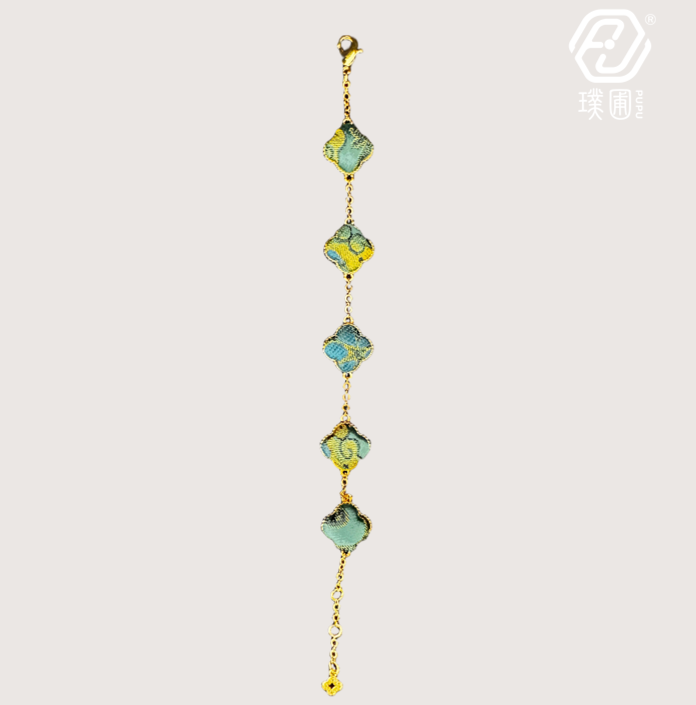 璞圃｜锦韵｜五蕴归真（木）四叶草合金手链 - 非遗宋锦手链｜新中式美学｜中国风礼品｜PuPu｜Jin Yun｜Inner Harmony (Wood) Four-Leaf Clover Bracelet