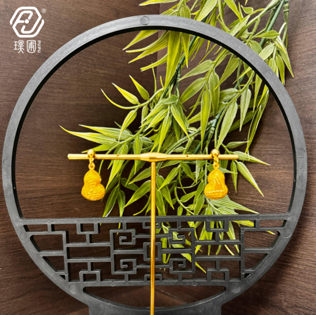 璞圃｜锦韵｜五蕴归真（金）葫芦合金项链耳坠套装 - 非遗宋锦项链｜新中式美学｜中国风礼品｜PuPu｜Jin Yun｜DInner Harmony (Metal) Gourd Necklace-Earring Set