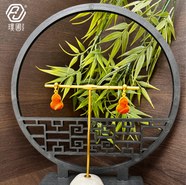 璞圃｜锦韵｜五蕴归真（土）葫芦合金项链耳坠套装 - 非遗宋锦项链｜新中式美学｜中国风礼品｜PuPu｜Jin Yun｜DInner Harmony (Wood) Gourd Necklace-Earring Set