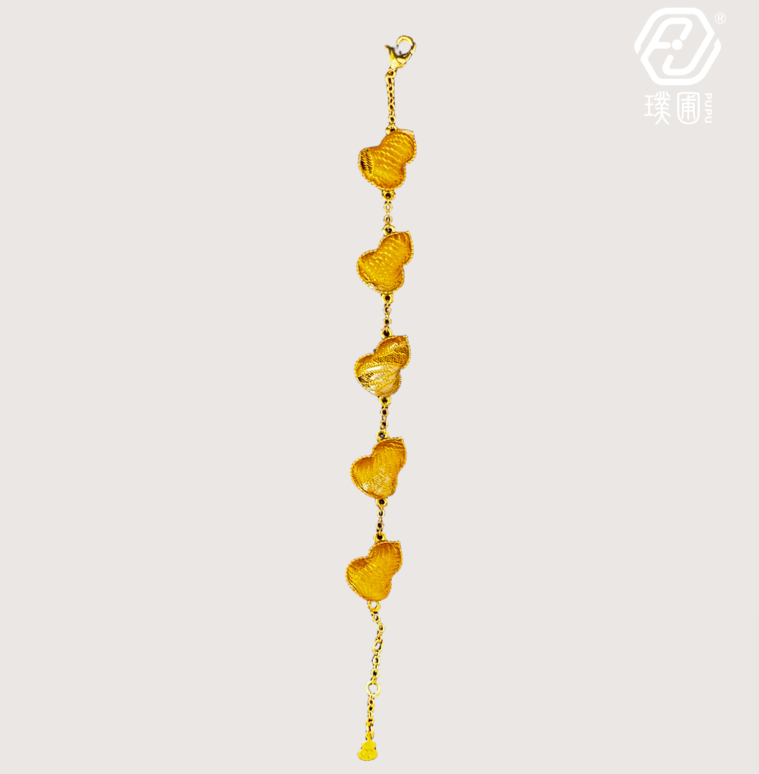 璞圃｜锦韵｜五蕴归真（金）葫芦合金手链 - 非遗宋锦手链｜新中式美学｜中国风礼品｜PuPu｜Jin Yun｜Inner Harmony (Metal) Gourd Bracelet