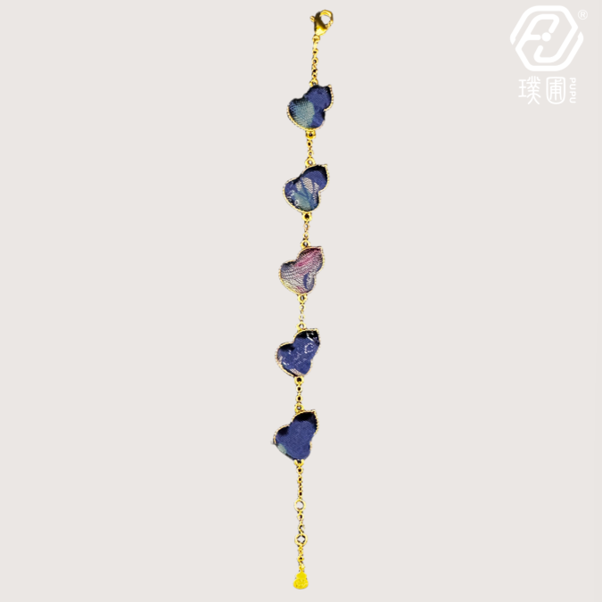 璞圃｜锦韵｜五蕴归真（水）葫芦合金手链 - 非遗宋锦手链｜新中式美学｜中国风礼品｜PuPu｜Jin Yun｜Inner Harmony (Water) Gourd Bracelet