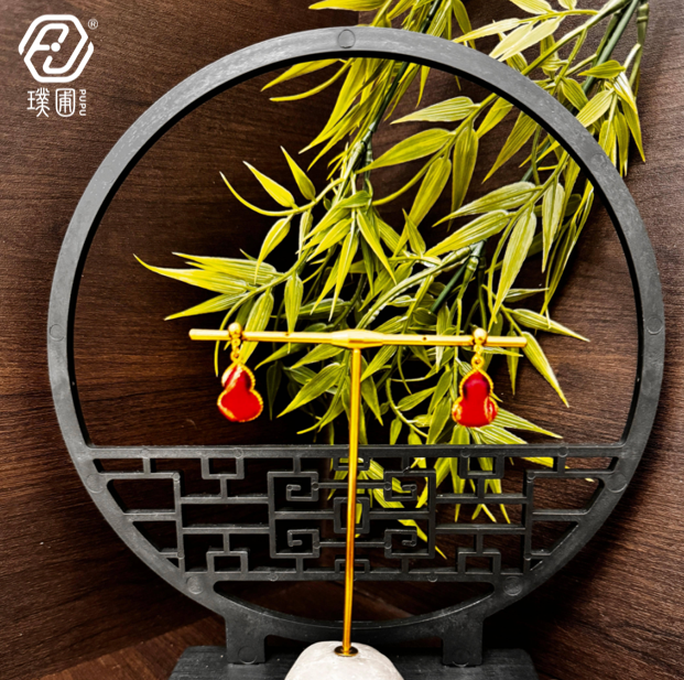 璞圃｜锦韵｜五蕴归真（火）葫芦合金项链耳坠套装 - 非遗宋锦项链｜新中式美学｜中国风礼品｜PuPu｜Jin Yun｜DInner Harmony (Wood) Gourd Necklace-Earring Set