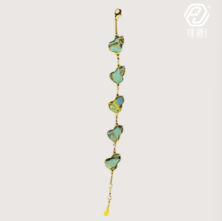 璞圃｜锦韵｜五蕴归真（木）葫芦合金手链 - 非遗宋锦手链｜新中式美学｜中国风礼品｜PuPu｜Jin Yun｜Inner Harmony (Wood) Gourd Bracelet