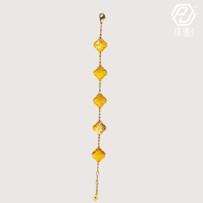 璞圃｜锦韵｜五蕴归真（金）四叶草合金手链 - 非遗宋锦手链｜新中式美学｜中国风礼品｜PuPu｜Jin Yun｜Inner Harmony (Metal) Four-Leaf Clover Bracelet