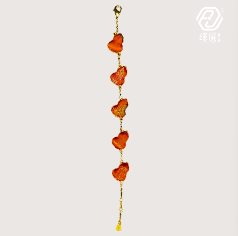 璞圃｜锦韵｜五蕴归真（土）葫芦合金手链 - 非遗宋锦手链｜新中式美学｜中国风礼品｜PuPu｜Jin Yun｜Inner Harmony (Earth) Gourd Bracelet