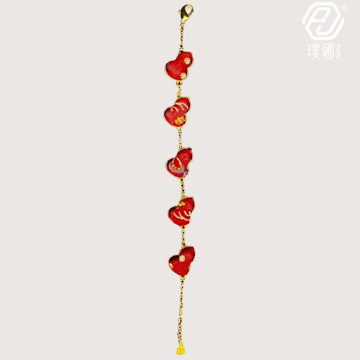 璞圃｜锦韵｜五蕴归真（火）葫芦合金手链 - 非遗宋锦手链｜新中式美学｜中国风礼品｜PuPu｜Jin Yun｜Inner Harmony (Fire) Four-Gourd Bracelet