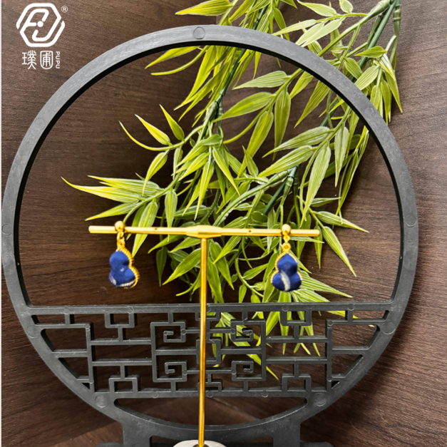 璞圃｜锦韵｜五蕴归真（水）葫芦合金项链耳坠套装 - 非遗宋锦项链｜新中式美学｜中国风礼品｜PuPu｜Jin Yun｜DInner Harmony (Wood) Gourd Necklace-Earring Set