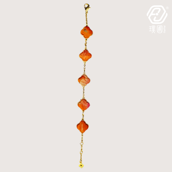 璞圃｜锦韵｜五蕴归真（土）四叶草合金手链 - 非遗宋锦手链｜新中式美学｜中国风礼品｜PuPu｜Jin Yun｜Inner Harmony (Earth) Four-Leaf Clover Bracelet